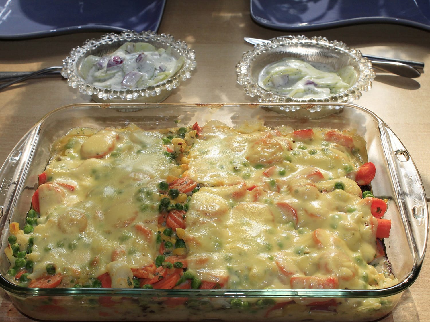 Casserole in dish on table.