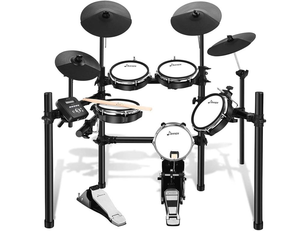 Donner DED-200 Electric Drum Set Electronic Drum Kit with 225 Sounds, More Stable Iron Metal Support, 5 Drums 4 Cymbals, Electric Drum, Audio Line, Drum Stick