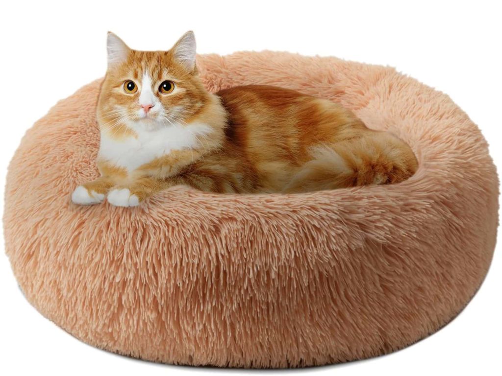 DanceWhale Cat Bed Donut Cuddler, Flurry Warming Round Plush Cushion Mat for Small Medium Large Dogs and Cats, Indoor Sleeping Bed
