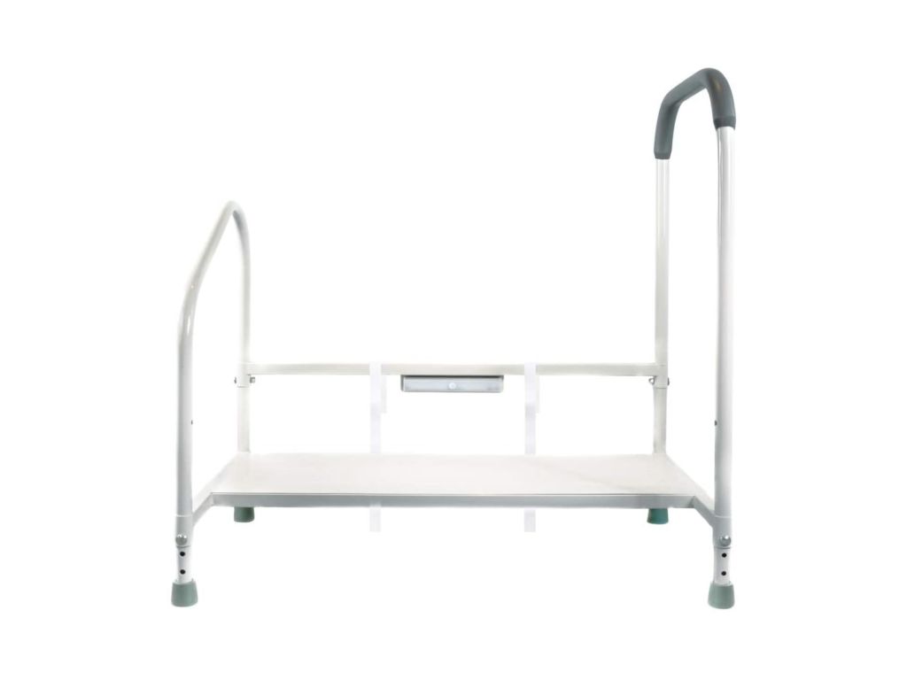 Step2Bed Bed Rails For Elderly with Adjustable Height Bed Step Stool & LED Light for Fall Prevention - Portable Medical Step Stool comes with Handicap Grab Bars making it easy to get in and out of bed