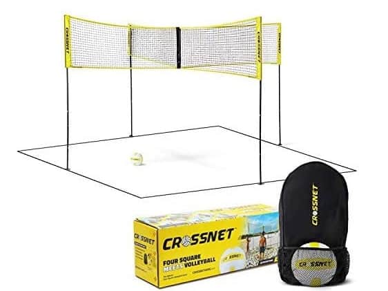 CROSSNET Four Square Volleyball Net and Backyard Yard Game Complete Set with Carrying Backpack & Ball for Kids and Adults