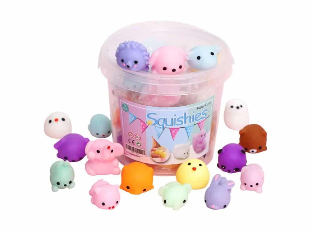 Squishies Squishy Toy 24pcs Party Favors for Kids Mochi Squishy Toy moji Kids Party Favors Mini Kawaii squishies Mochi Stress Reliever Anxiety Toys Easter Basket Stuffers fillers with Storage Box