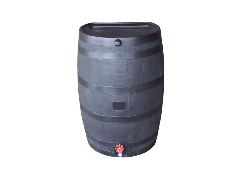 RTS Companies Inc Home Accents 50-Gallon ECO Rain Water Collection Barrel Made with 100% Recycled Plastic Spigot, Black