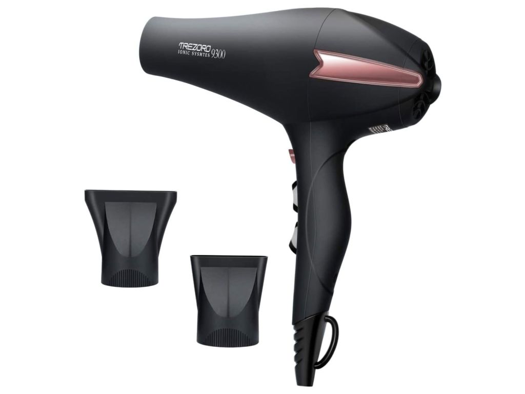 Professional Ionic Salon Hair Dryer, Powerful 2200 watt Ceramic Tourmaline Blow Dryer, Pro Ion Quiet Hairdryer with 2 Concentrator Nozzle Attachments - Best Soft Touch Body/ Black& Rose Gold