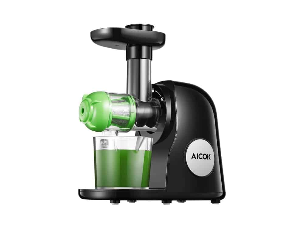 Juicer Machines, Aicok Slow Masticating Juicer Extractor Easy to Clean, Quiet Motor & Reverse Function, BPA-Free, Cold Press Juicer with Brush, Juice Recipes for Vegetables and Fruits, Classic Black