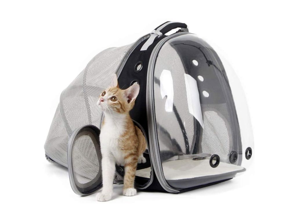 halinfer Back Expandable Cat Backpack, Space Capsule Transparent Pet Carrier for Small Dog, Pet Carrying Hiking Traveling Backpack
