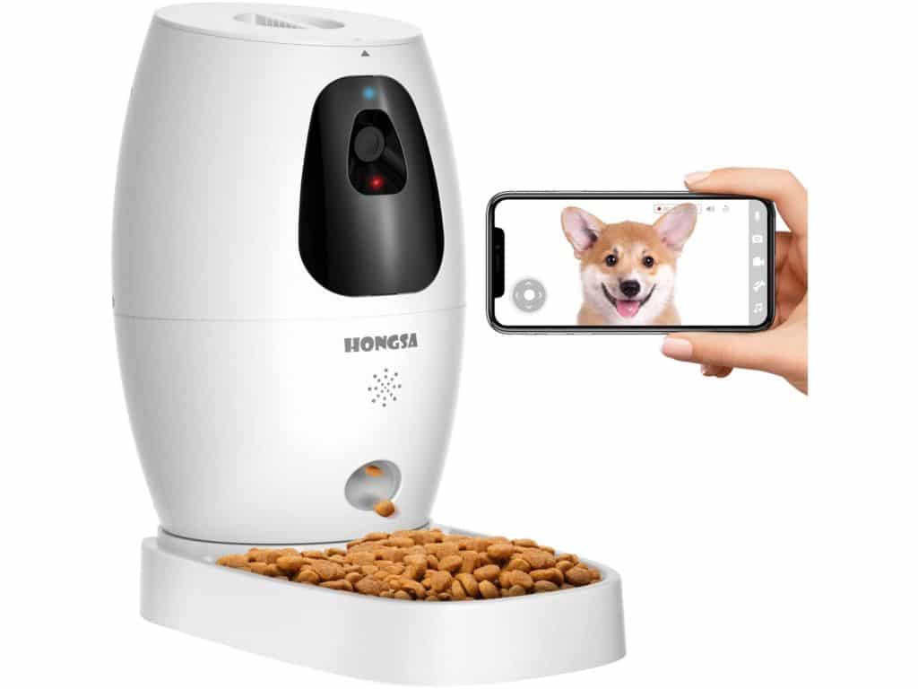 Smart Pet Camera with Treat Dispenser & Tossing, Dog Cat Camera, 2.4G WiFi, 1080P Night Vision Camera, Live Video, 2 Way Audio Communication Designed for Dogs and Cats (HONGSA Pet Camera)