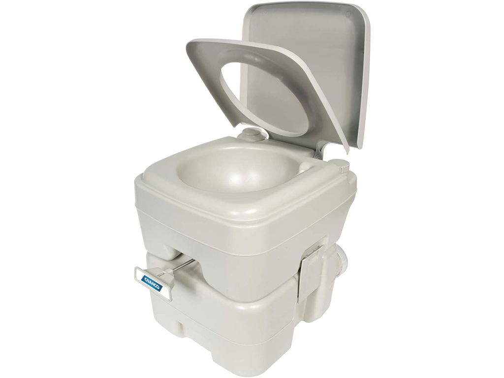 Camco 41541 Portable Travel Toilet-Designed for Camping, RV, Boating and Other Recreational Activities - 5.3 Gallon , White