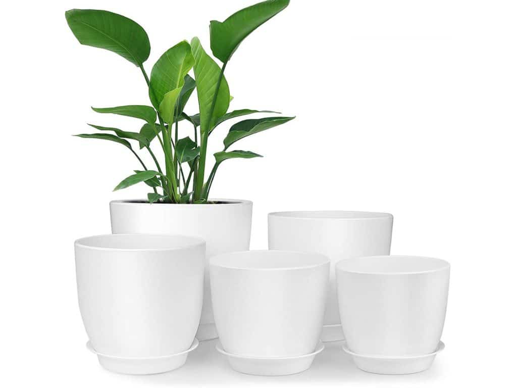 Plastic Planter, otHOMENOTE 7/6/5.5/4.8/4.5 Inch Flower P Indoor Modern Decorative Plastic Pots for Plants with Drainage Hole and Tray for All House Plants, Succulents, Flowers, and Cactus, White