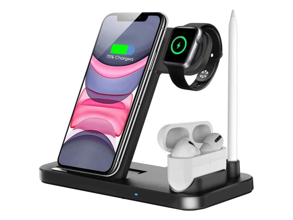 QI-EU Wireless Charger, 4 in 1 Qi-Certified Fast Charging Station Compatible Apple Watch