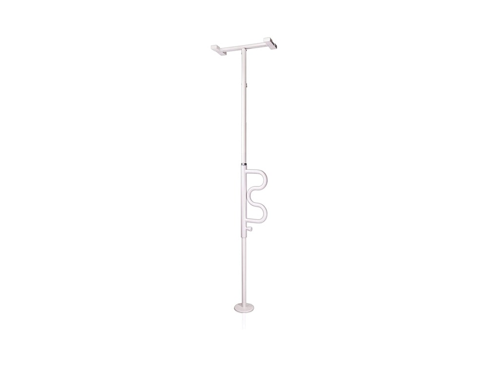 Stander Security Pole and Curve Grab Bar, Elderly Tension Mounted Floor to Ceiling Transfer Pole, Bathroom Safety Assist and Stability Rail, Iceberg White