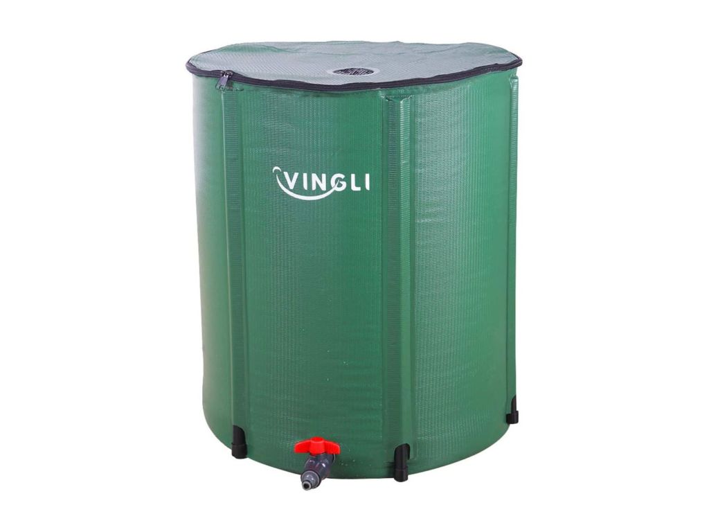 VINGLI 50 Gallon Collapsible Rain Barrel, Portable Water Storage Tank, Rainwater Collection System Downspout, Water Catcher Container with Filter Spigot Overflow Kit