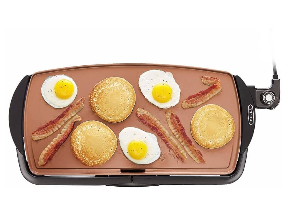 BELLA Electric Ceramic Titanium Griddle, Make 10 Eggs At Once, Healthy-Eco Non-stick Coating, Hassle-Free Clean Up, Large Submersible Cooking Surface, 10.5" x 20", Copper/Black