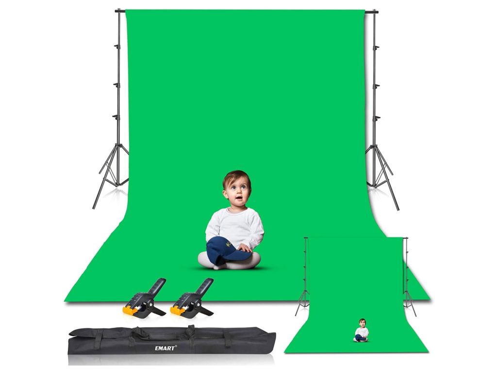 Emart Photo Video Studio 8.5 x 10ft Green Screen Backdrop Stand Kit, Photography Background Support System with 10 x12ft 100% Cotton Muslin Chromakey Backdrop