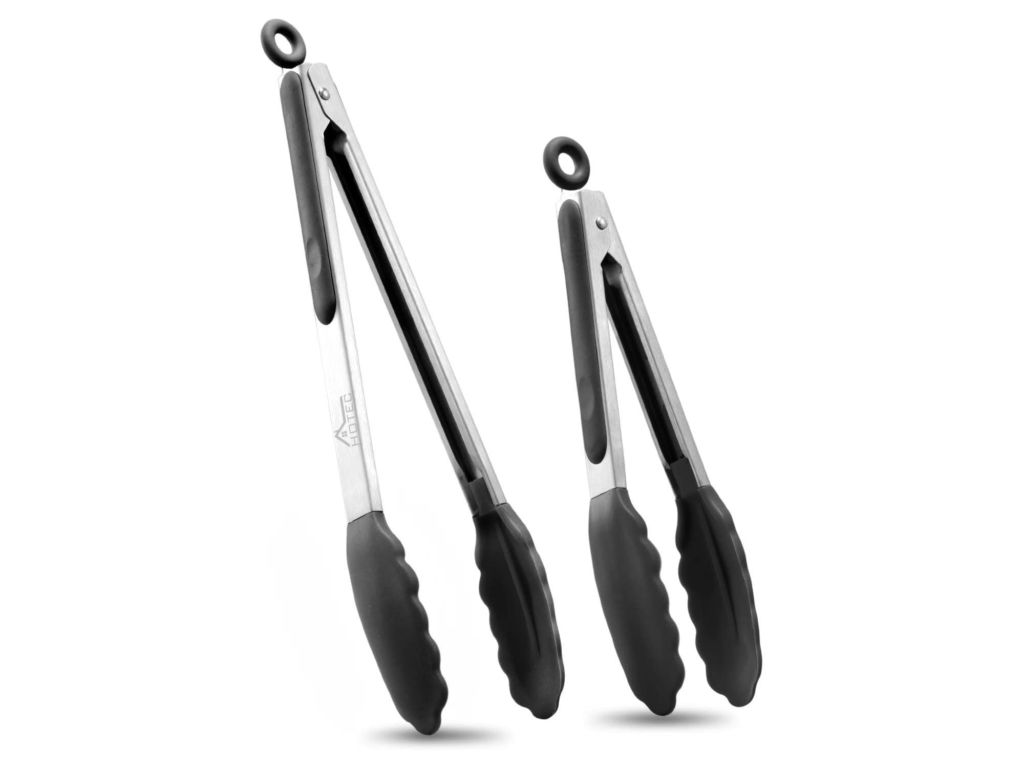 Hotec Premium Stainless Steel Locking Kitchen Tongs with Silicon Tips, Set of 2-9" and 12"