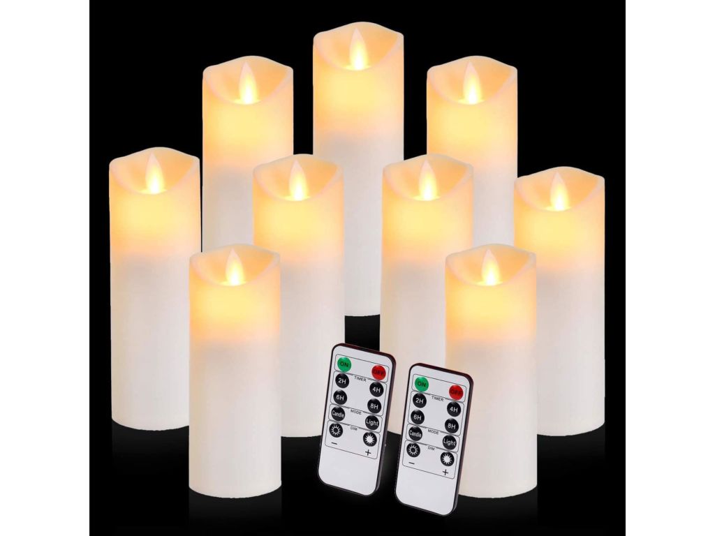 Flickering Flameless Candles with 10-Key Timer Remote, Exquisite Decor Battery Operated Candles Outdoor Heat Resistant with Realistic Moving Wick LED Flames