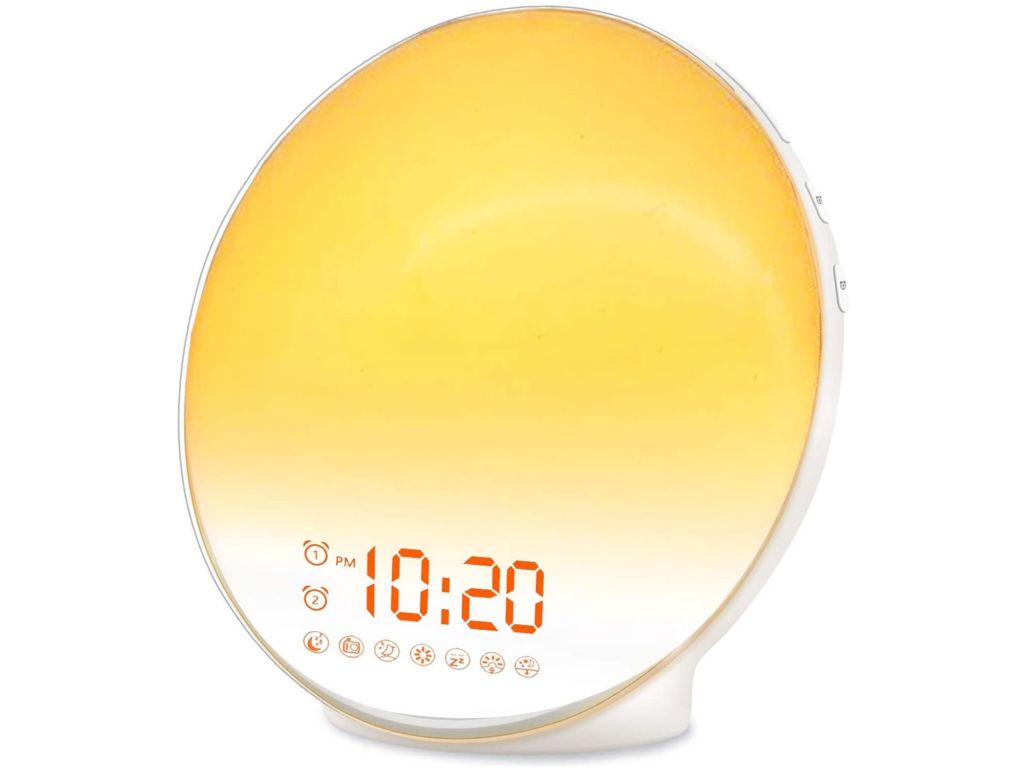 Wake Up Light Sunrise Alarm Clock for Kids, Heavy Sleepers, Bedroom, with Sunrise Simulation, Sleep Aid, Dual Alarms, FM Radio, Snooze, Nightlight, Daylight, 7 Colors, 7 Natural Sounds, Ideal for Gift