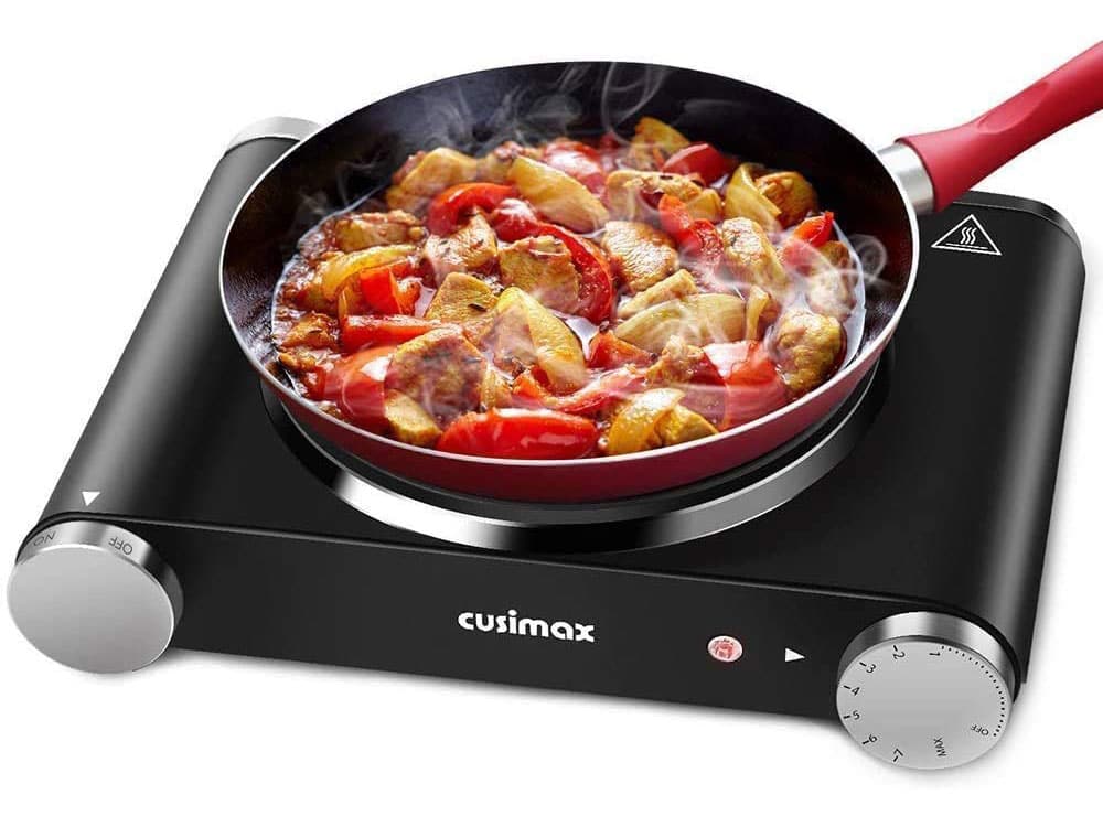 Cusimax Hot Plate Electric Burner Single Burner Cast Iron hot plates for cooking Portable Burner 1500W with Adjustable Temperature Control Stainless Steel Non-Slip Rubber Feet, Upgraded Version