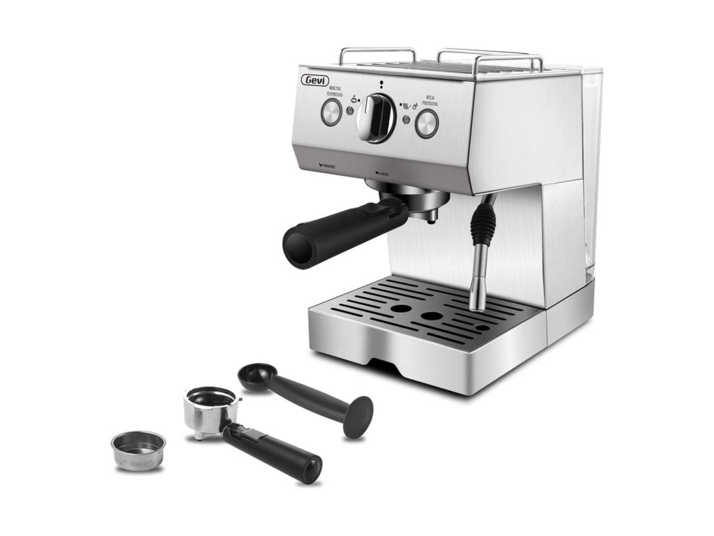 Espresso Machine 15 Bar with Milk Frother, Espresso Coffee Machine for Espresso, Latte and Mocha, 1.5L Removable Water Tank and Double Temperature Control System, Classical, Silver, 1050W