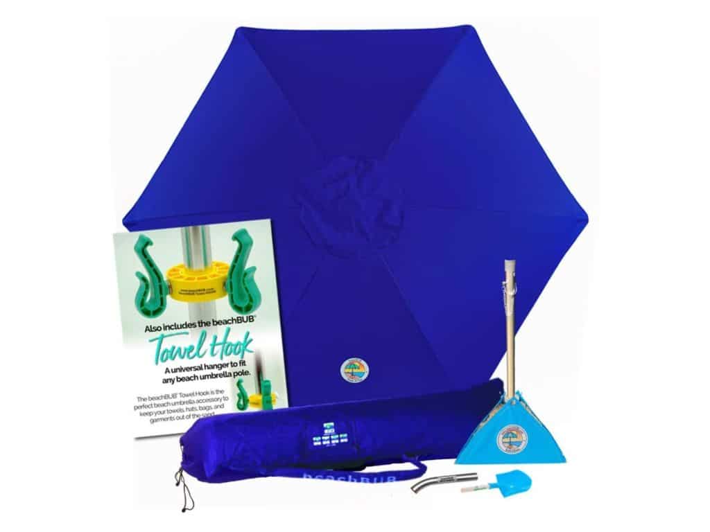 beachBUB ™ All-In-One Beach Umbrella System. Includes 7 ½' (50+ UPF) Umbrella, Oversize Bag, beachBUB ™ Base & Accessory Kit