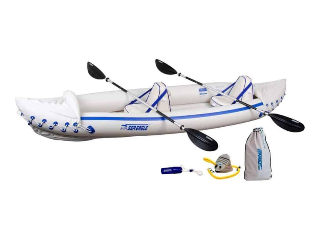 Sea Eagle 370 Pro 3 Person Inflatable Portable Sport Kayak Canoe Boat w/ Paddles