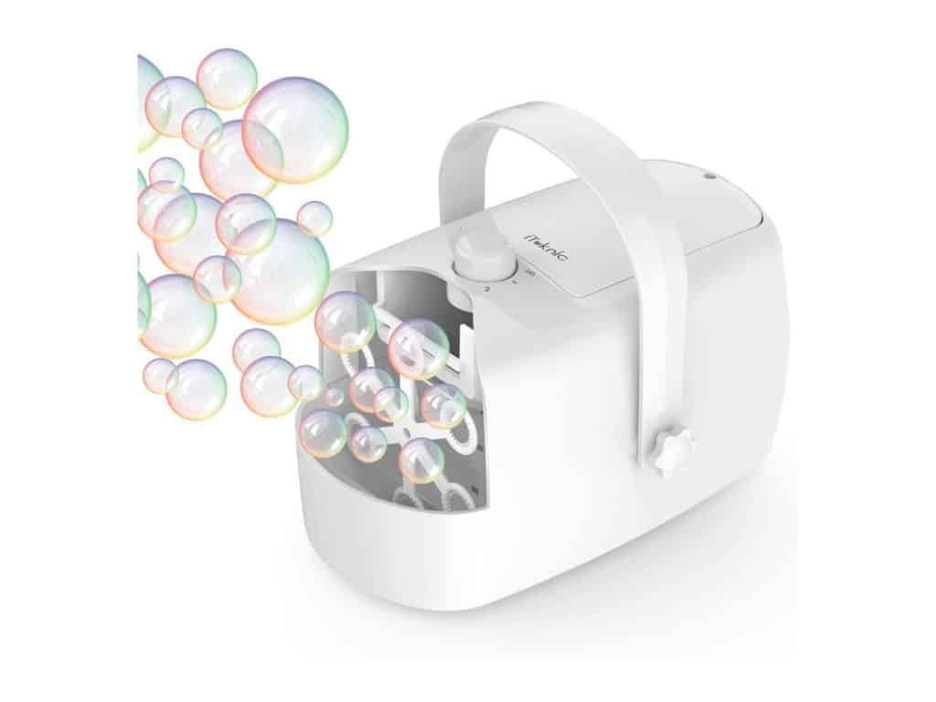 iTeknic Bubble Machine, Automatic Bubble Maker for Kids Toddlers, 5000+ Bubbles/min Durable Bubble Blower for Birthday Wedding Parties, Portable for Outdoor/Indoor Use, Powered by Plug-in or Batteries