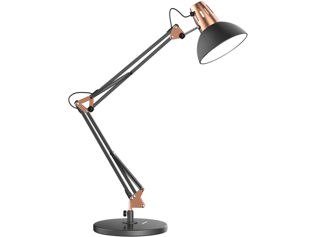 LEPOWER Metal Desk Lamp, Adjustable Goose Neck Architect Table Lamp with On/Off Switch, Swing Arm Desk Lamp with Clamp, Eye-Caring Reading Lamp for Bedroom, Study Room &Office (Sandy Black)