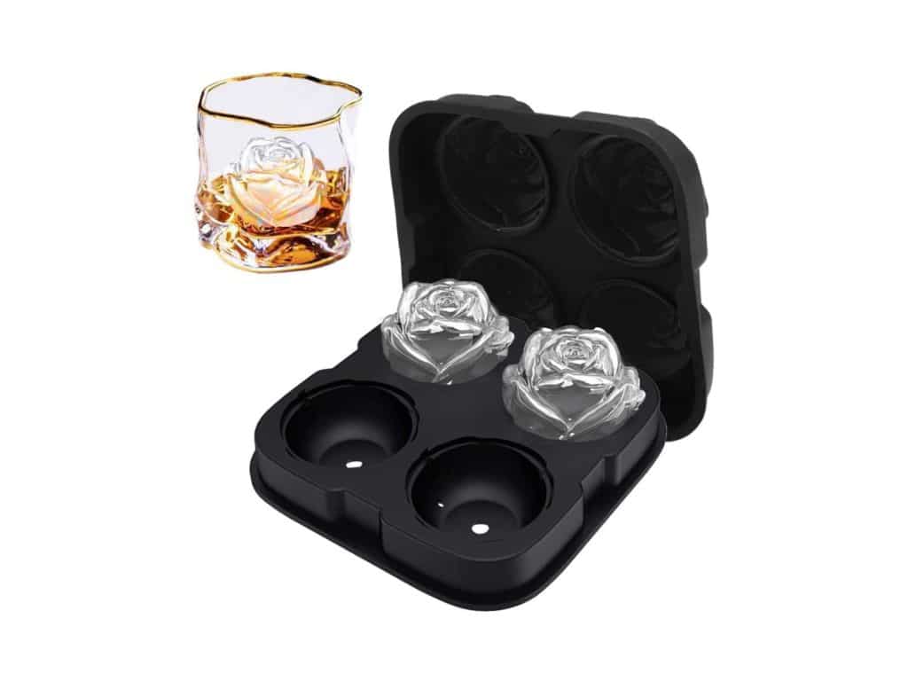 Ice Cube Tray, ROTTAY Rose Ice Cube Maker , Makes Four 2.5inch Rose Shaped Ice Cubes, Easy Release Ice Ball Maker, Novelty Drink Tray For Chilled Drinks, Whiskey & Cocktails, Homemade
