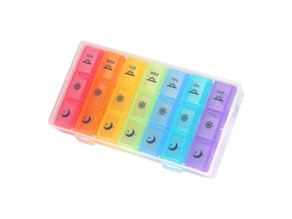 Weekly Pill Organizer,3-Times-A-Day 7 Day Pill Box Large Compartments Moisture-Proof Pill Case Medication Reminder Portable Travel Container for Vitamins Fish Oil Compartments Supplements