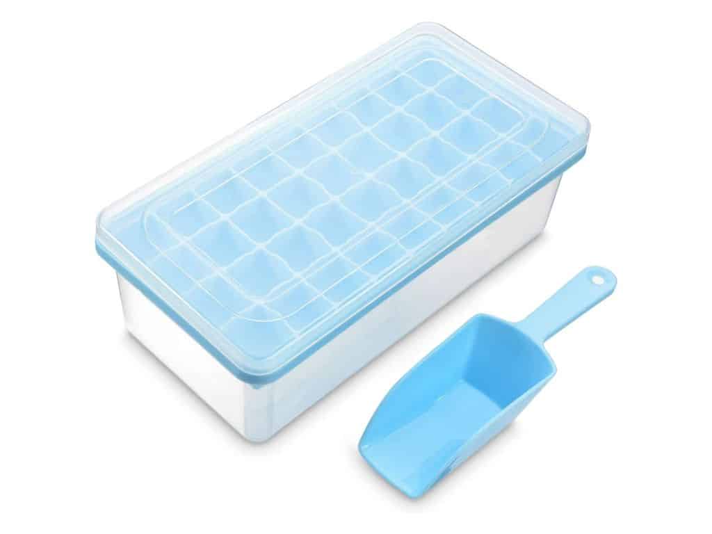Ice Cube Tray With Lid and Bin | 36 Nugget Silicone Ice Tray For Freezer | Comes with Ice Container, Scoop and Cover | Good Size Ice Bucket