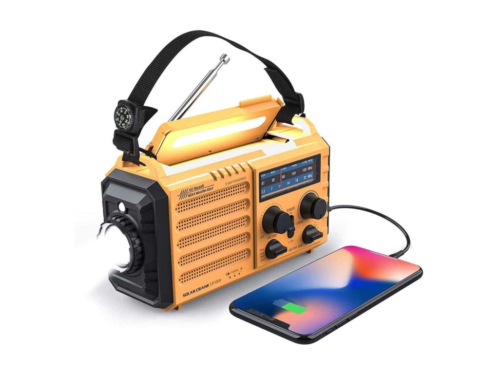 Weather Radio Raynic 5000mAh Solar Hand Crank Emergency Radio 5 Ways Powered AM/FM/SW/NOAA Weather Alert Portable Radio with Flashlight, Reading Lamp, Cellphone Charger and SOS Alarm (Yellow)