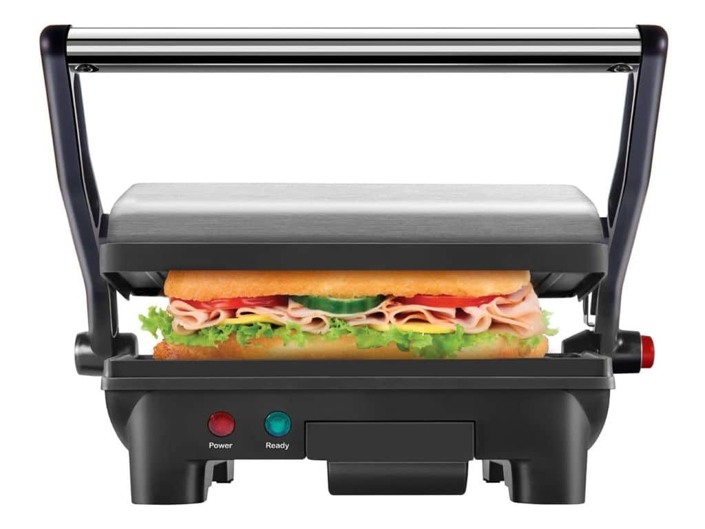 Chefman Electric Panini Press Grill and Gourmet Sandwich Maker w/ Non-Stick Coated Plates, Opens 180 Degrees to Fit Any Type or Size Food, Dishwasher Safe Removable Drip Tray, Stainless Steel/Black