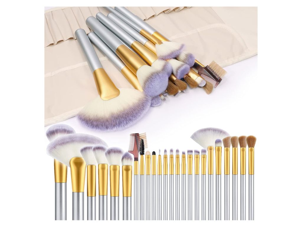 Make up Brushes, VANDER LIFE 24pcs Premium Cosmetic Makeup Brush Set for Foundation Blending Blush Concealer Eye Shadow, Cruelty-Free Synthetic Fiber Bristles, Travel Makeup bag Included, Champagne