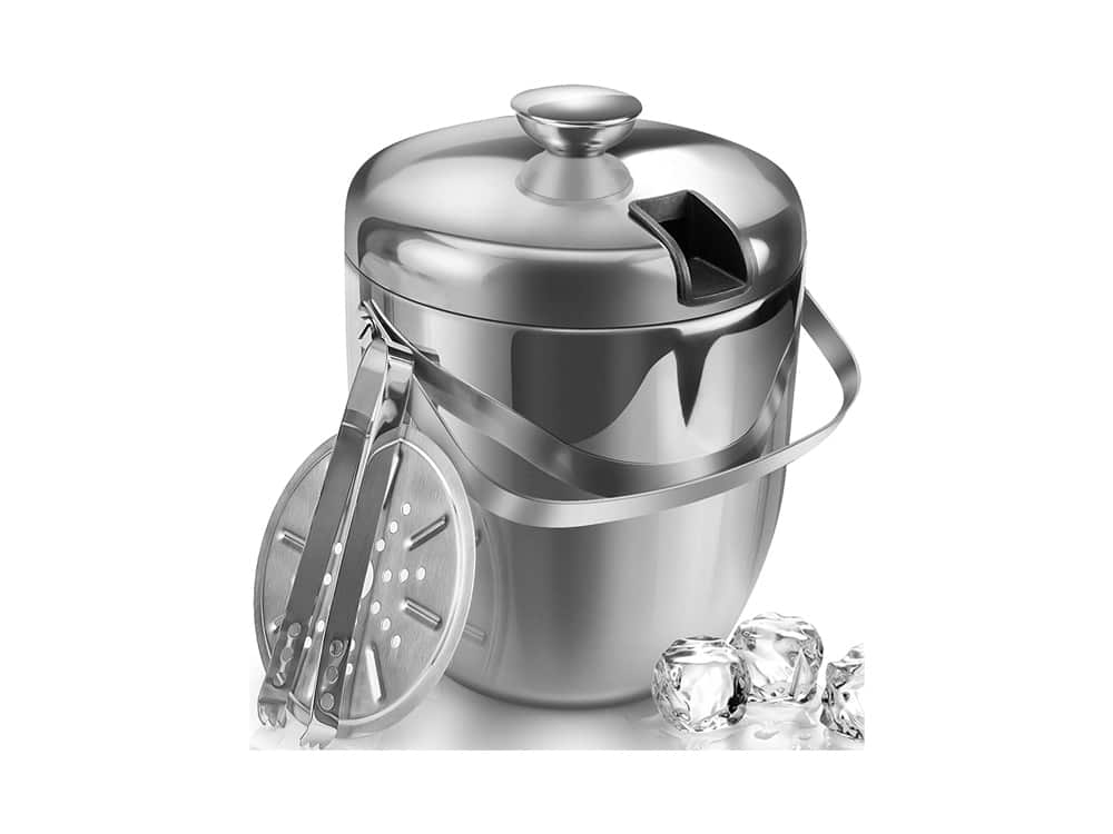 Jozo Ice Bucket Insulated with Tongs and Lids 3.4 Quarts for Parties and Bar, Stainless Steel Double Wall with Strainer