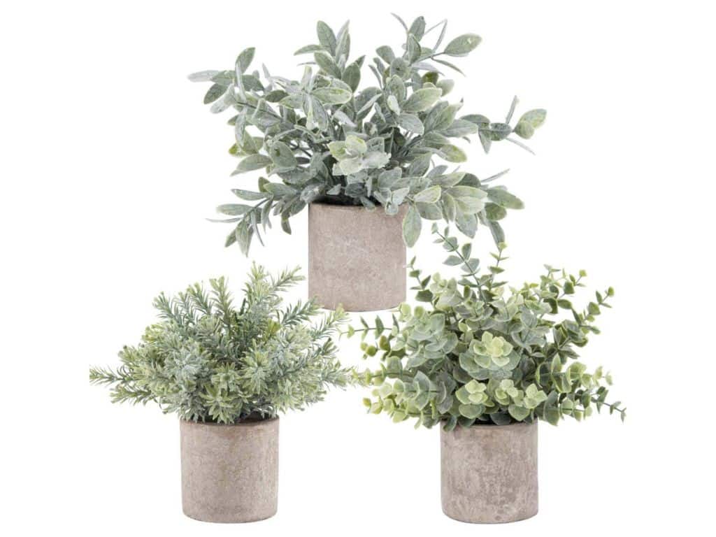 Der Rose 3 Pack Mini Potted Fake Plants Artificial Plastic Eucalyptus Plants for Home Office Desk Room Decoration