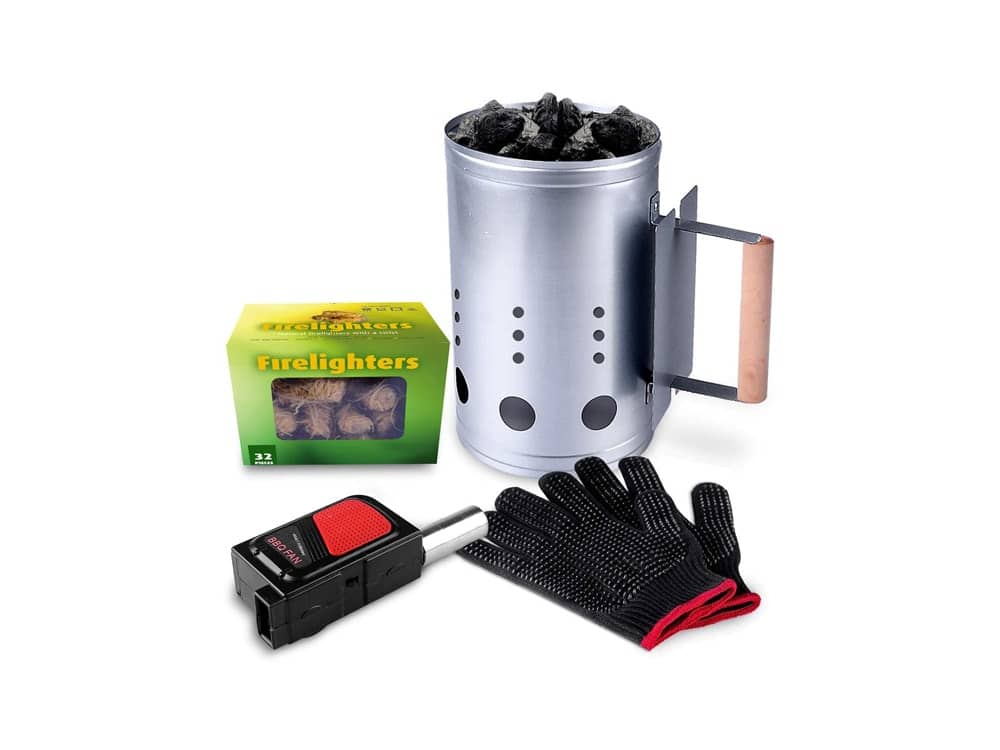 HOMENOTE Rapid Charcoal Chimney Starter Set Fireplace Accessories Lighter Cubes BBQ Heat Resistant Gloves Blower BBQ Tools