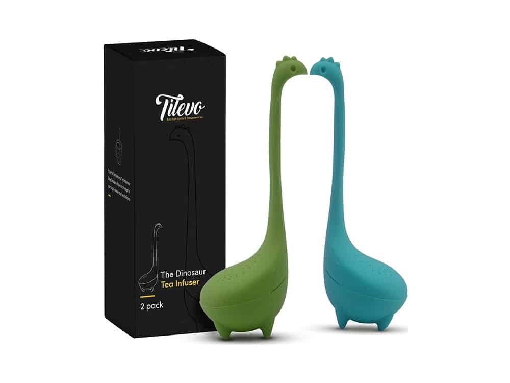Tilevo Tea Infuser Set of 2 Dinosaur Loose Leaf Tea Infusers with Long Handle Neck & Cute Ball Body, Lake Monster Silicone Tea Strainer & Steeper with Gift Box