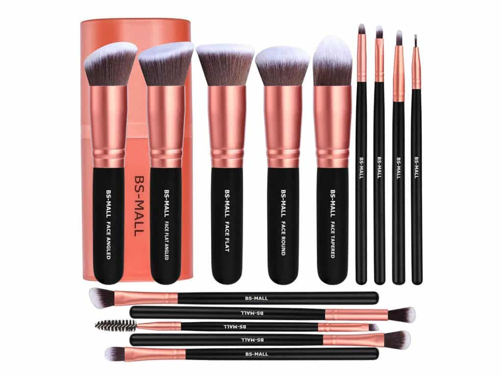 BS-MALL Makeup Brushes Premium Synthetic Foundation Powder Concealers Eye Shadows Makeup 14 Pcs Brush Set, Rose Golden, 1 Count