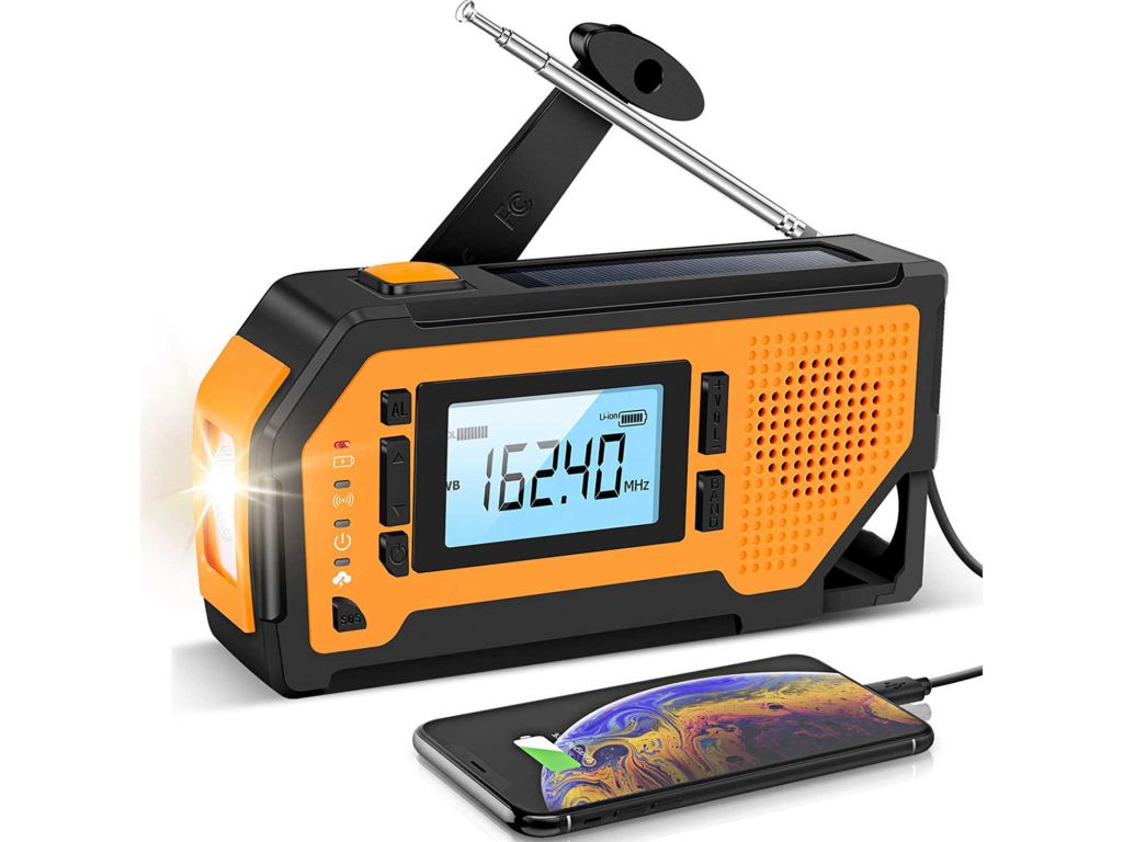 Emergency Solar Hand Crank Radio- Aiworth AM/FM/NOAA Weather Radio, Portable Survival Radio with LED Flashlight, Cell Phone Charger, SOS Alarm for Home and Emergency