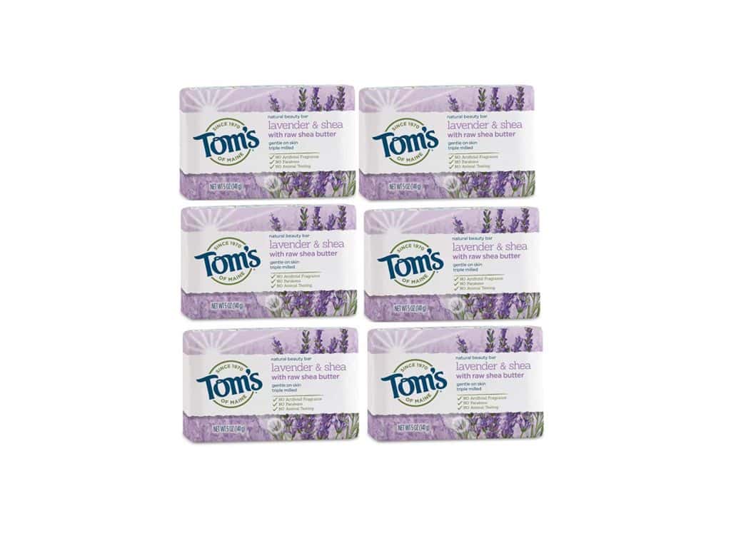 Tom's of Maine Natural Beauty Bar, Bar Soap, Natural Soap, Lavender & Shea with Raw Shea Butter, 5 Ounce, 6-Pack