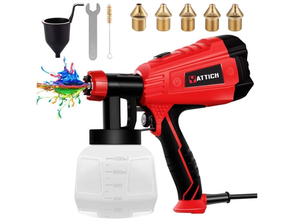 YATTICH Paint Sprayer, High Power HVLP Spray Gun, with 5 Copper Nozzles & 3 Patterns, Easy to Clean, for Furniture, Fence, Car, Bicycle, Chair etc. YT-191