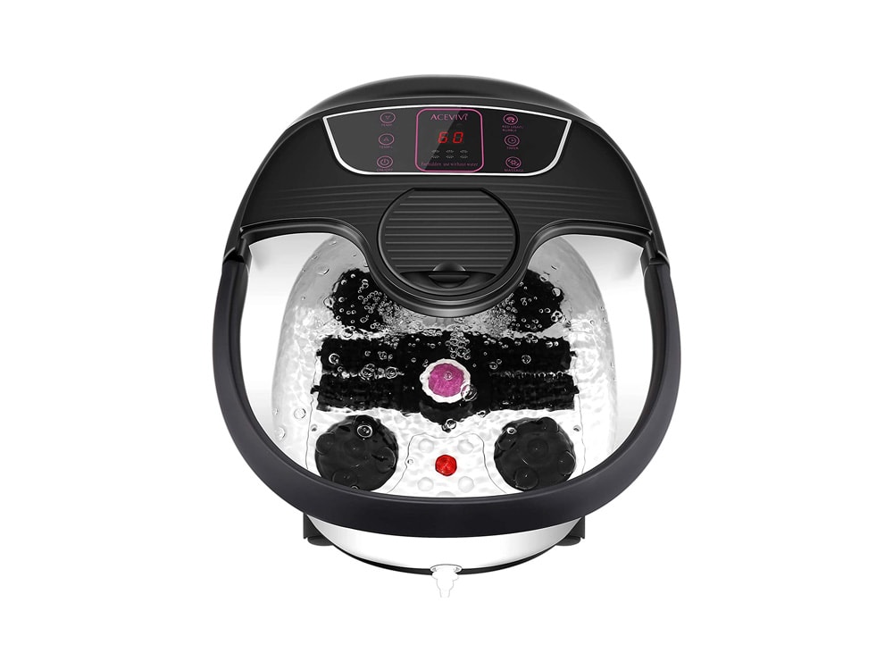 Foot Spa Bath Massager with Heat, Bubble Jets, Pedicure Stone, Motorized Shiatsu Massage Roller to Relieve Feet Stress, Foot Bath Tub with Adjustable Time & Temperature for Home Office Use (Black)