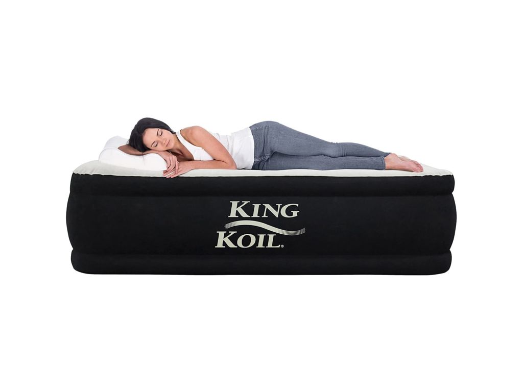 King Koil Queen Air Mattress with Built-in Pump - Best Inflatable Airbed Queen Size - Elevated Raised Air Mattress Quilt Top 1-Year Manufacturer Guarantee Included