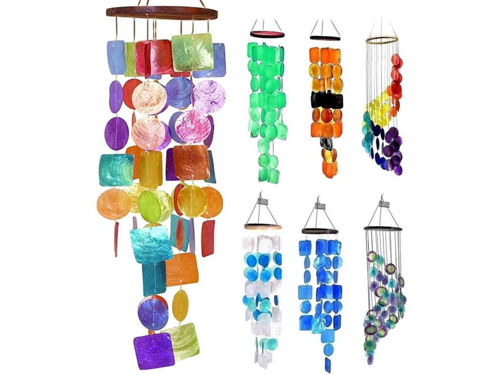 Bellaa 22890 Wind Chimes Handmade Gift Mom Grandma Memorial Sympathy Pet Outside Garden Yard Patio Outdoor Hanging Capiz Sea Shell Beach Decor 27inch