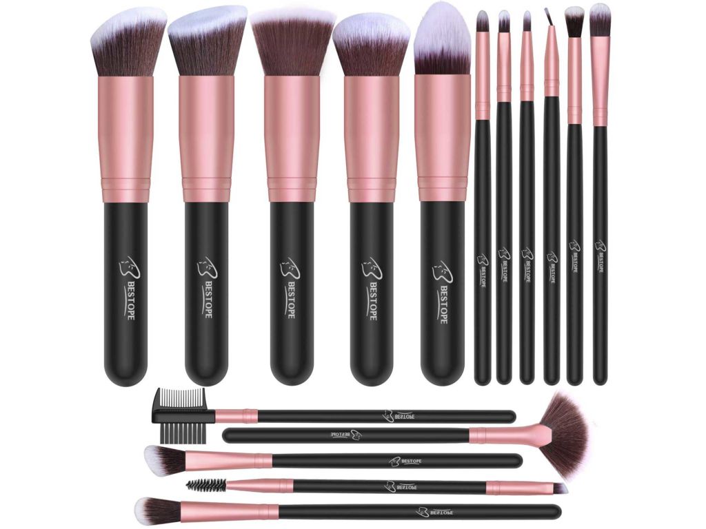 BESTOPE Makeup Brushes 16 PCs Makeup Brush Set Premium Synthetic Foundation Brush Blending Face Powder Blush Concealers Eyeshadow Brush Make up Brushes Set (Rose Golden)