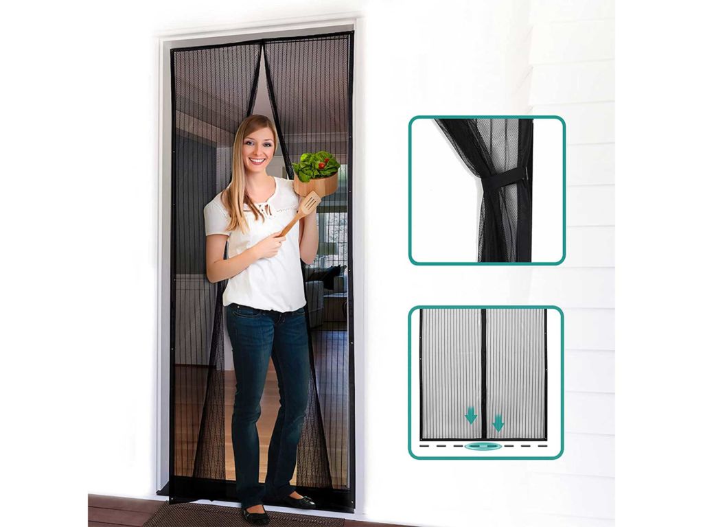 Homitt Magnetic Screen Door with Heavy Duty Mesh Curtain and Full Frame Hook & Loop, Hands Free, Pet and Kid Friendly, 39” x 83”, Black