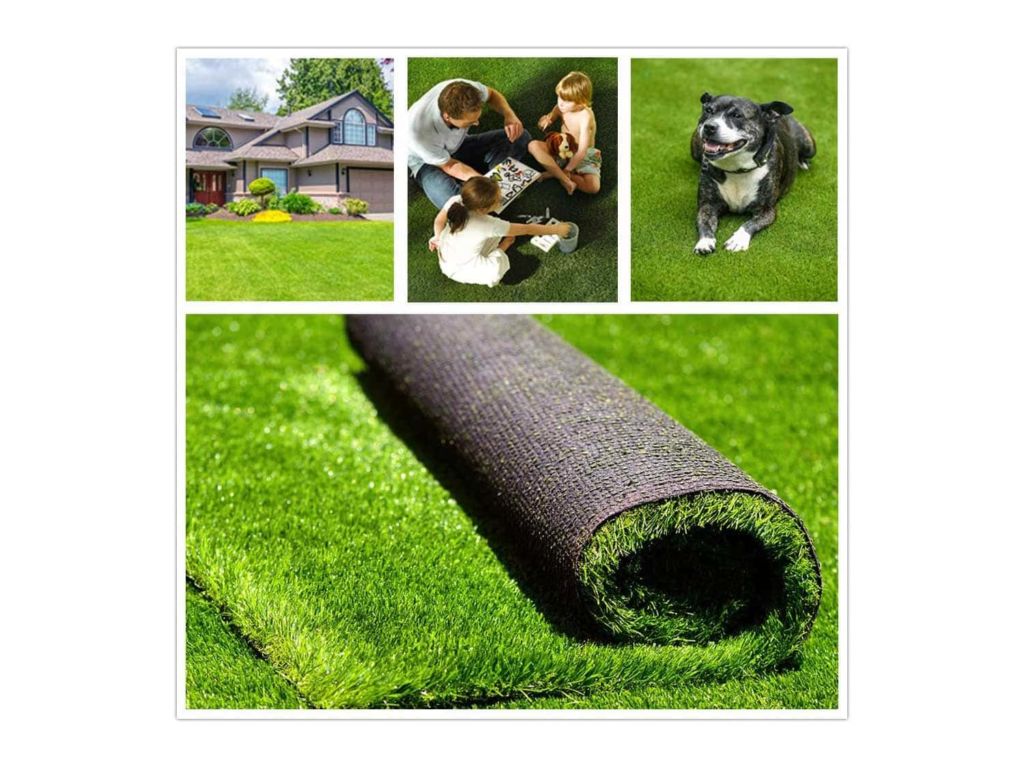 Fas Home Artificial Grass Turf 4FTX6FT (24 Square FT), 1.38" Pile Height Realistic Synthetic Grass, Drainage Holes Indoor Outdoor Pet Faux Grass Astro Rug Carpet for Garden Backyard Patio Balcony