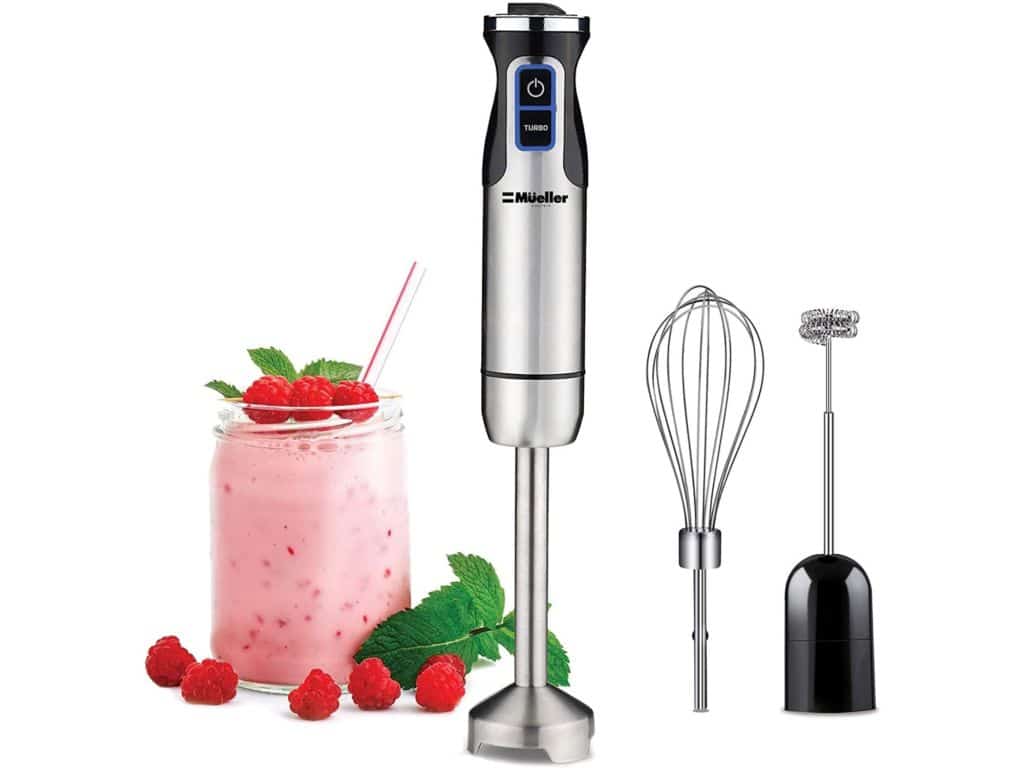 Mueller Austria Ultra-Stick 500 Watt 9-Speed Immersion Multi-Purpose Hand Blender Heavy Duty Copper Motor Brushed 304 Stainless Steel With Whisk, Milk Frother Attachments