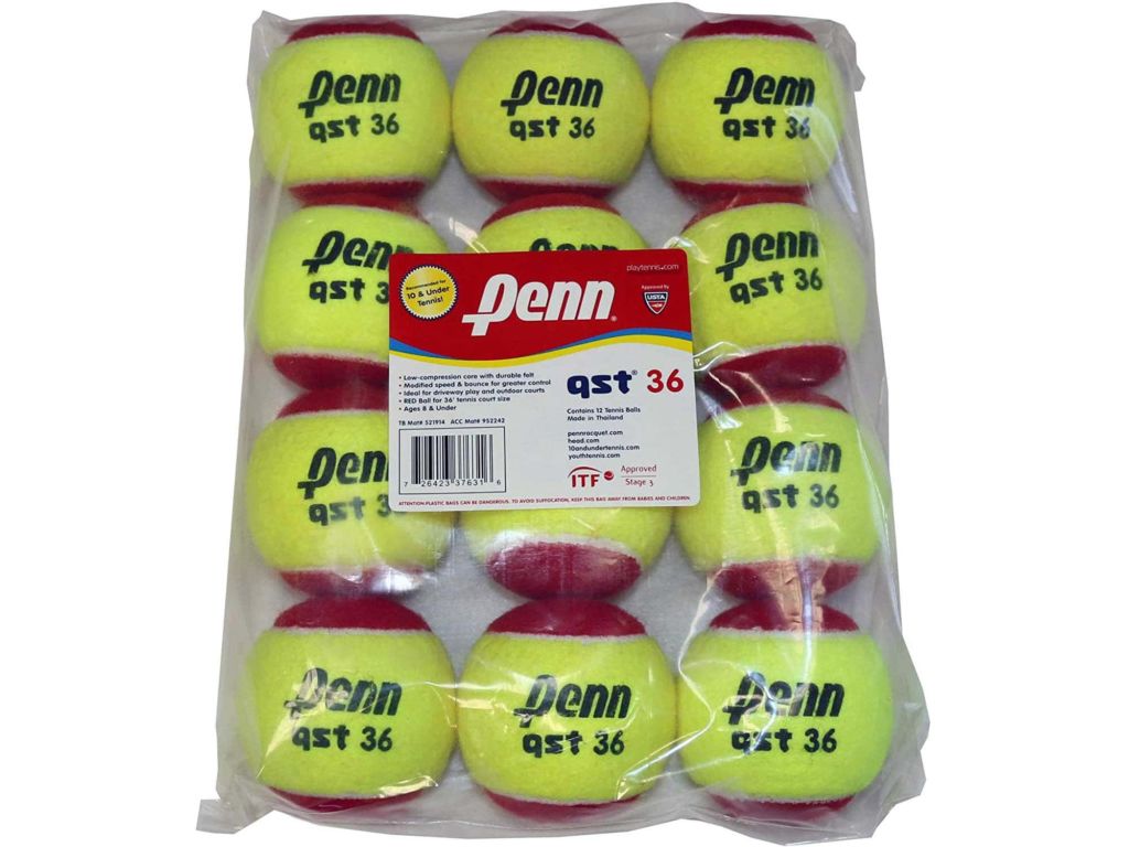 Penn QST 36 Tennis Balls - Youth Felt Red Tennis Balls for Beginners