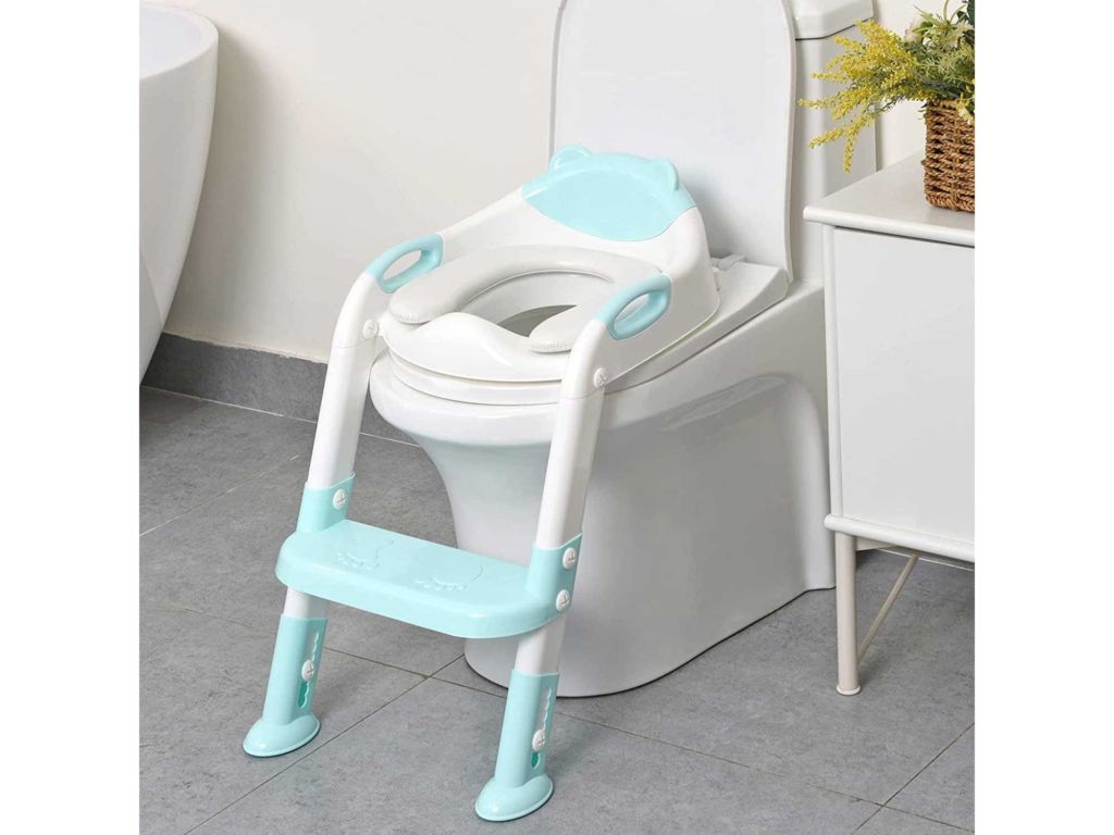 711TEK Potty Training Seat Toddler Toilet Seat with Step Stool Ladder, Potty Training Toilet for Kids Boys Girls Toddlers-Comfortable Safe Potty Seat Potty Chair with Anti-Slip Pads Ladder (Blue)